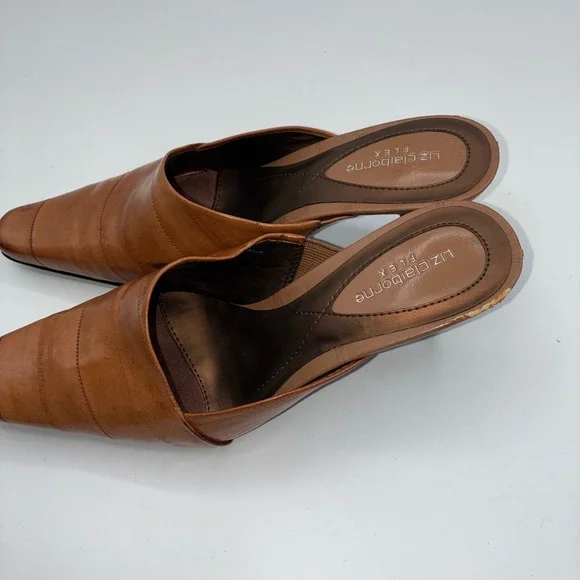 Liz Claiborne Mallory Tan Leather Pointed Toe Mules Shoes Women 6.5M Career Chic - Picture 12 of 12